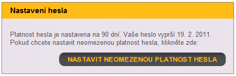 Uživatelská úprava hesla úprava umožňuje deaktivovat povinnou změnu uživatelského hesla, které má v ISDS platnost 90 dní při překročení této doby byla při následujícím přihlášení změna