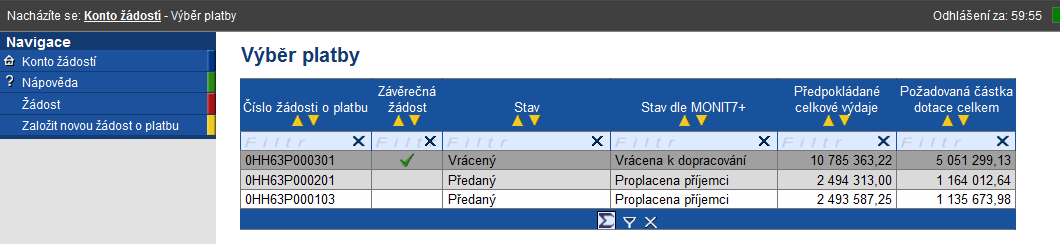 Zamítnutí ŽoP a vrácení k dopracování V případě, že ŽoP je ze strany řídícího orgánu zamítnuta a data v ní jsou shledána chybná, je daná ŽoP vrácena k dopracování.