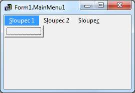 Kapitola 6 Navrhování dokonalejších formulářů Obrázek 25 - postup zápisu položek do MainMenu1 - Do Caption můžeme zapisovat text