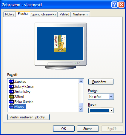 Operační systém Windows XP Plocha Na kartě Plocha můžete zvolit obrázek, který bude zobrazen na ploše.