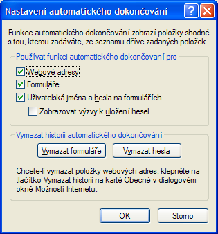 Operační systém Windows XP Vymazání hesel z Internetu 6.5.