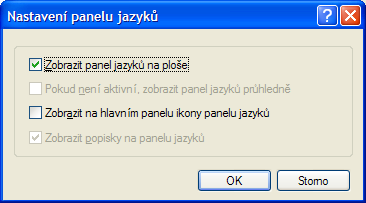 Operační systém Windows XP Podrobnosti nastavení jazyka Indikátor klávesnice se zobrazuje v oznamovací části Hlavního panelu.