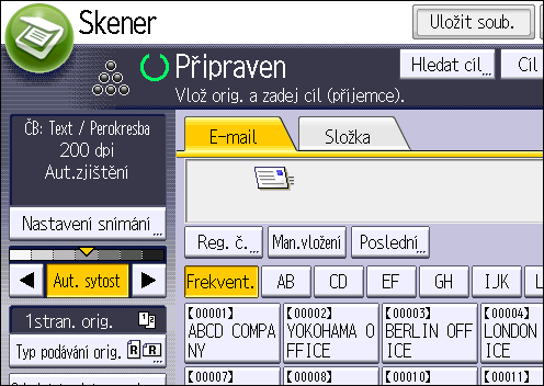 6. Skenování 3. Vyberte jméno, u kterého chcete odstranit e-mailovou adresu. Stiskněte tlačítko se jménem nebo pomocí číselných tlačítek zadejte jeho registrační číslo.