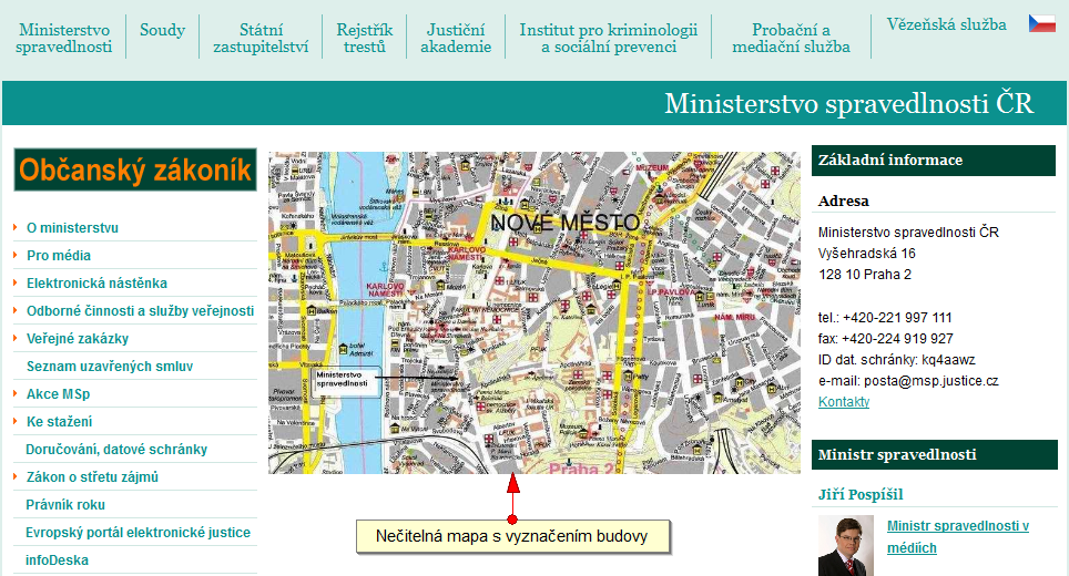 68 KAPITOLA 4. VÝSLEDKY TESTOVÁNÍ P ÍSTUPNOSTI BEZ UšIVATEL Obrázek 4.32: Stránky Portálu Justice - Ilustrace problému s itelností.