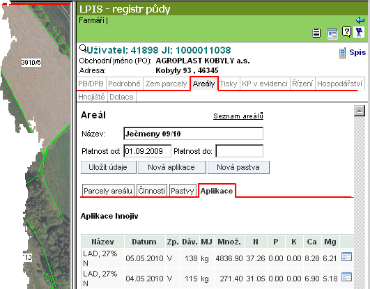 Pomocí této ikony se dostanu do zadávacího formuláře v EPH Obrázek 11: Údaje o aplikacích hnojiv a POR v areálu zobrazené v LPISu 7. Nejčastější dotazy 1. Jak evidovat aplikaci k již ukončené parcele?