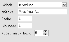 Boxy Číselník boxů eviduje jednotlivé skladovací boxy v jednotlivých skladech.