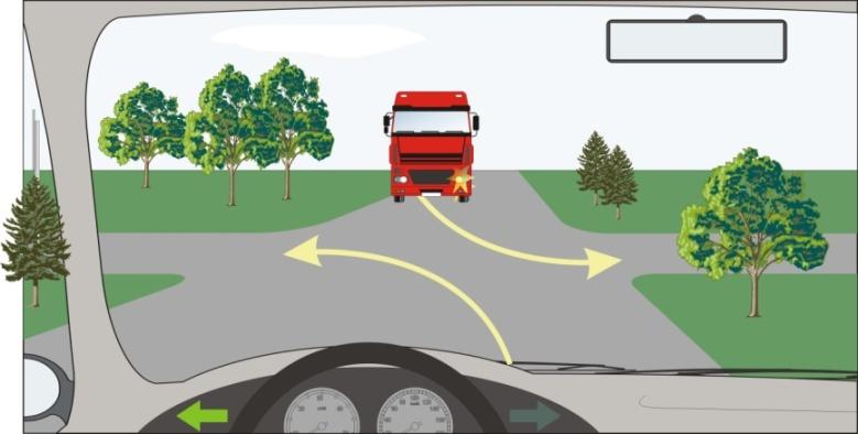 39 Ilustrační obrázek i v tomto případě dává řidič z výhledu znamení o změně směru jízdy: (2) Vyžadují-li to okolnosti, například při přepravě dlouhého nákladu, musí řidič zajistit bezpečné odbočení