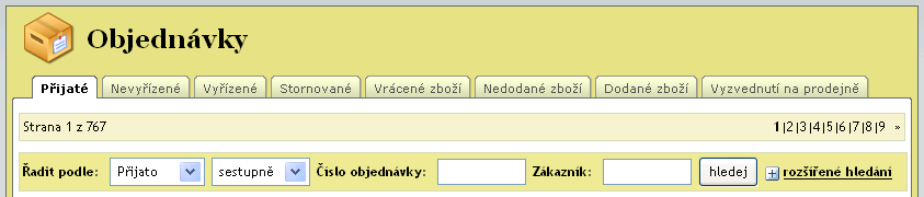 1 Popis administrace 1.1 Objednávky 1.1.1 Přehled Zde se nám zobrazují veškeré objednávky evidované v systému, které je možno dále filtrovat a je možno s nimi provádět potřebné akce.