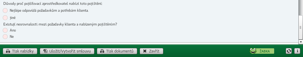 29 30 3 32 33 [29] Blok pro zadání informací pro vyplnění Záznamu z jednání s klientem. [30] Vytvoří zjednodušenou nabídku pojištění (kterou lze vytisknout nebo uložit).