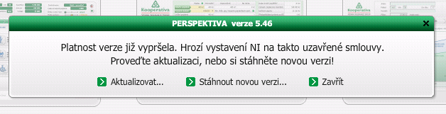 Po uplynutí platnosti aplikace začne při prvním otevření Konfigurátoru vyskakovat informační okno (Pozn.: V tomto případě bez provedení aktualizace nebude Konfigurátor fungovat.