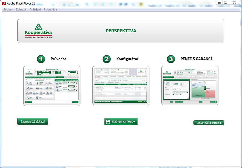 Konfigurátor obecný popis I. Úvodní obrazovka Po spuštění Konfigurátoru se načte úvodní obrazovka. 2 3 4 5 6 [] Kliknutím na obrázek se otevře prostředí Průvodce PERSPEKTIVOU.