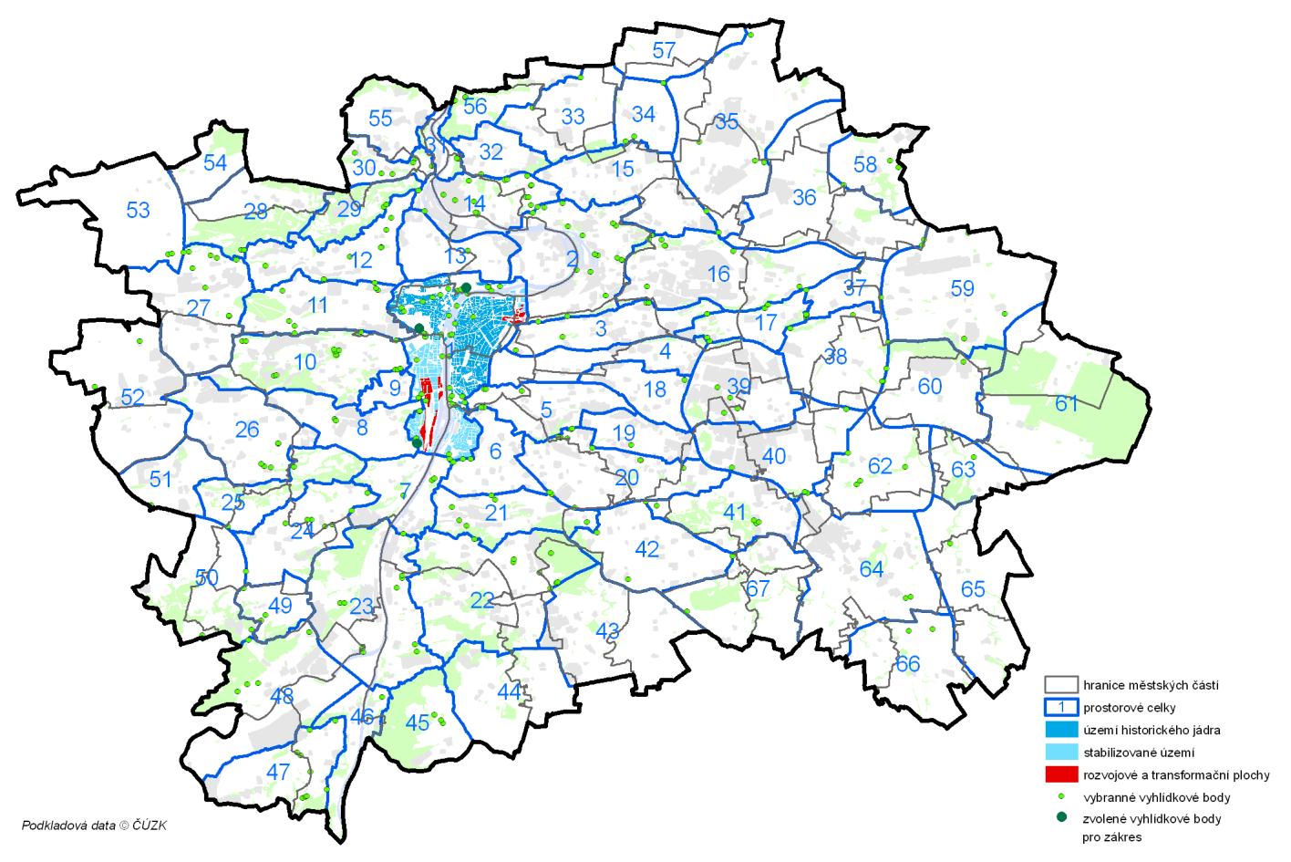 Sídelní struktura a urbanismus Obr. Zobrazení prostorových celků na území města Obr. Zobrazení stávajícího stavu zástavby v 3D modelu Zdroj URM Vývoj od r.