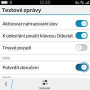 9 z 23 Nastavení střediska zpráv Textové zprávy. Možnosti. Zvolíte Dále vyberete Textové zprávy. Upřesnit. 6.