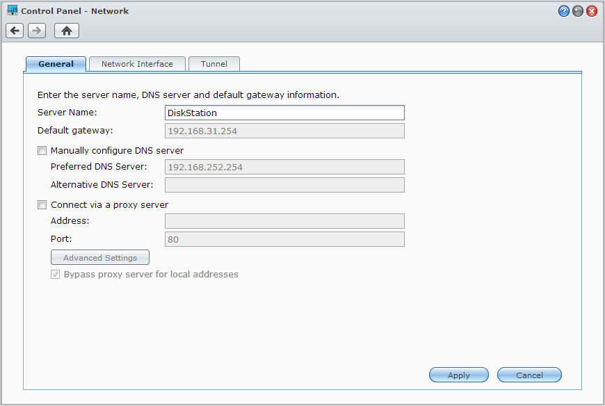 Uživatelská příručka Synology RackStation Změna síťového nastavení V části Hlavní nabídka > Ovládací panel > Síť změníte následující síťová nastavení zařízení Synology RackStation.