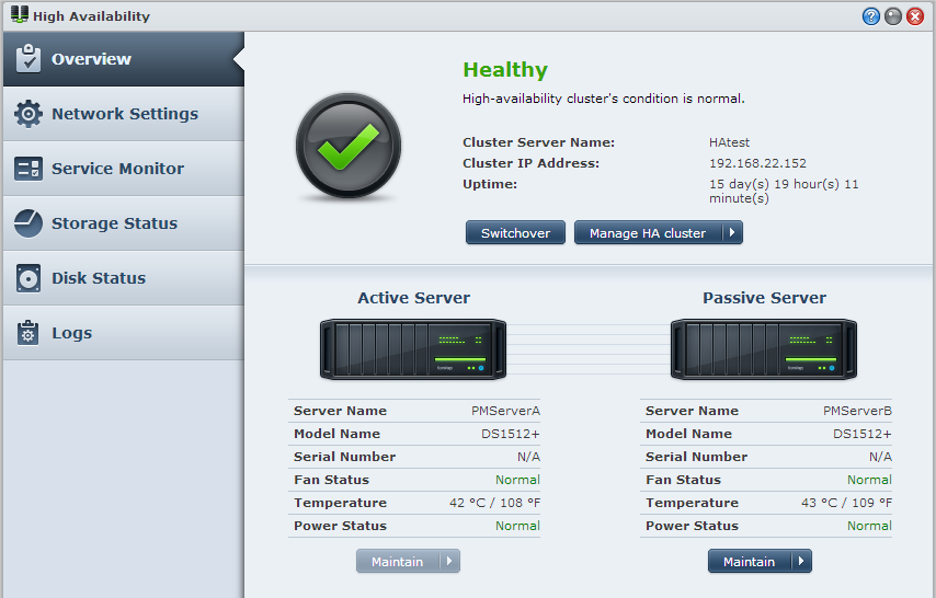 Kapitola Nepřetržité služby pomocí nástroje Kapitola 17: Synology High Availability 17 Nástroj High Availability představuje řešení rozvržení serveru, které slouží k omezení přerušení služeb