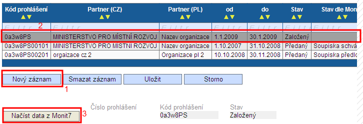 třeba stisknout tlačítko Načíst data z Monit7 (3), čímž se načtou základní informace o projektu. O úspěšném načtení vás informuje hláška a poté je dobré stisknout tlačítko Uložit.