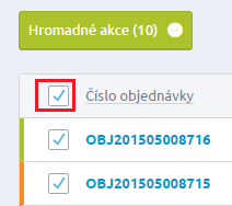 V hlavičce seznamu objednávek je lišta, pomocí které se řadí objednávky dle různých kritérií (datum, číslo objednávky, cena, doprava, apod.).