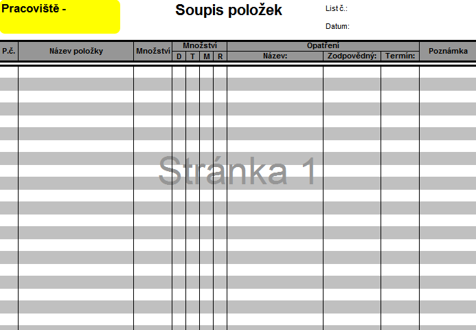 Soupis položek Standardizace a