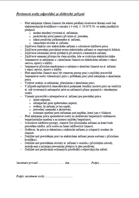 ELEKTRICKÁ ZAŘÍZENÍ pověření osob ČSN EN 50110