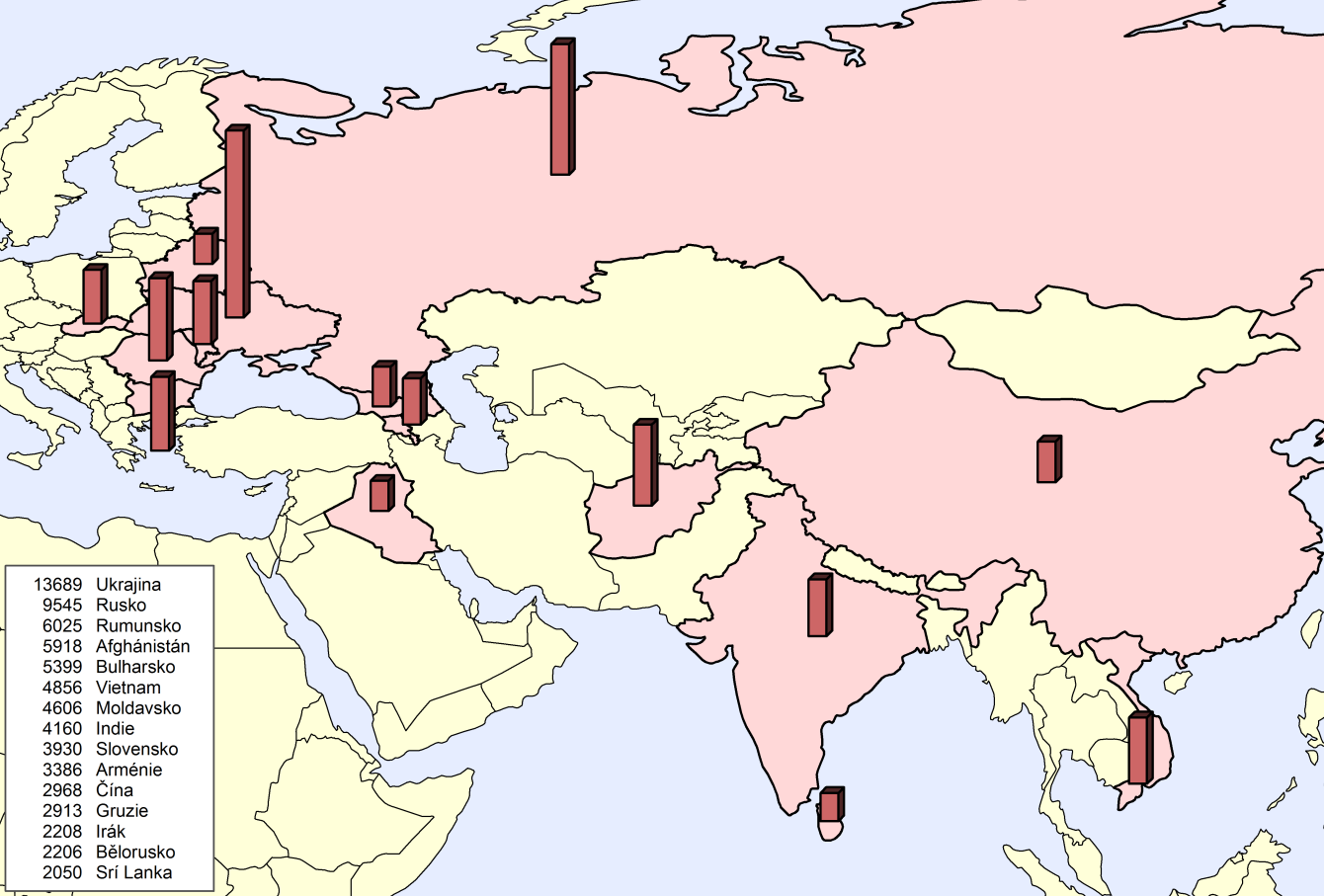 Přístup azylantů a osob s doplňkovou ochranou ke vzdělání v ČR 10 Mapa 1 Země s největším podílem ţadatelů o azyl v ČR 1990-2009 (Zdroj: vlastní zpracování) V období červenec 1990 aţ září 2010 úřady