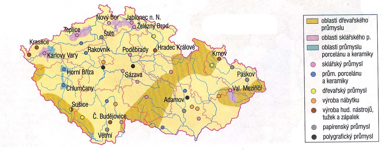 Překresli mapku a doplň chybějící názvy: Další obory spotřebního