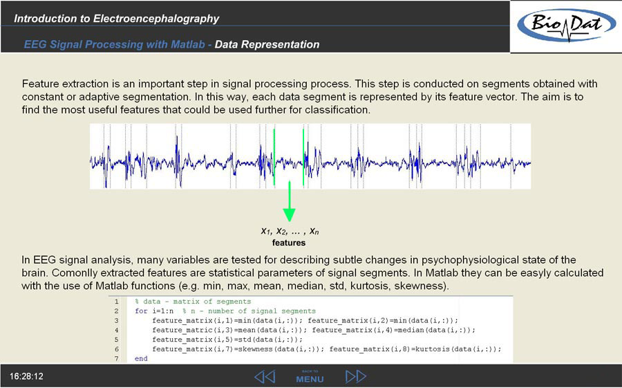 Obrázek 2: Ukázky a příklady v programu Matlab Konečná část materiálu ilustruje prostřednictvím natočených videí přípravu a měření EEG signálu v