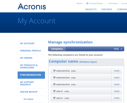 2. Klikněte na položku Synchronization v levé části obrazovky. Standardně je zobrazena karta Computers v oblasti Manage synchronization. 3.