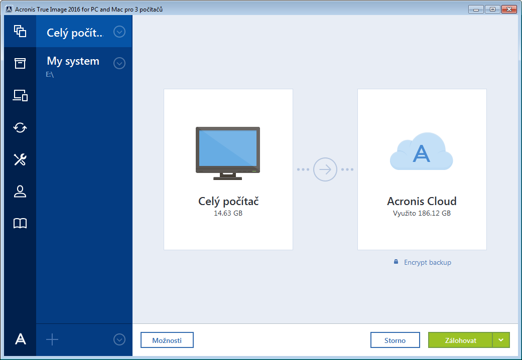 Obnovení ze zálohy celého počítače je také zjednodušeno. Stačí vybrat datum, ze kterého chcete data obnovit. Aplikace Acronis True Image obnoví všechna data ze zálohy do původního umístění.