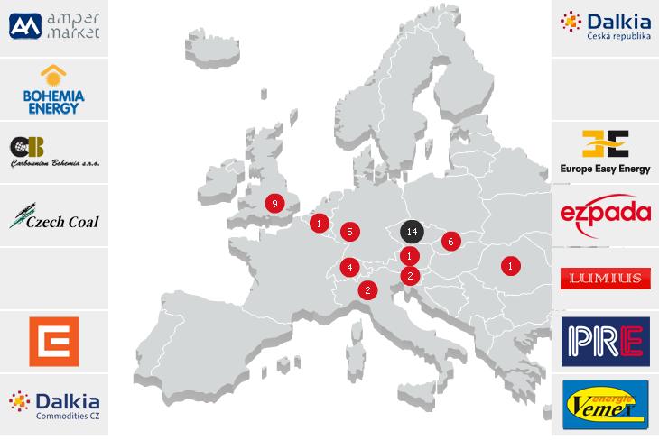 Kompletní seznam všech 45 účastníků obchodování z evropských zemí je možné opět dohledat na internetových stránkách burzy PXE. Některé firmy jsou uvedeny pod svými logy na následujícím obrázku 1.3.