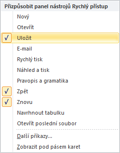 9. PANEL RYCHLÝ PŘÍSTUP Na tento panel si můžeme přidat tlačítka, která nejčastěji používáme 1 Jak na to? 1. Klikneme na šipku 2. Otevře se panel vybereme 3.