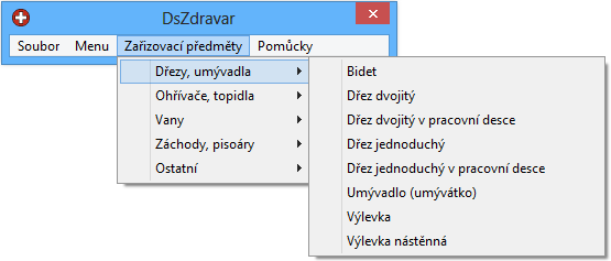 Popis zařizovacího předmětu lze také doplnit vypsáním nebo výběrem typu předmětu.