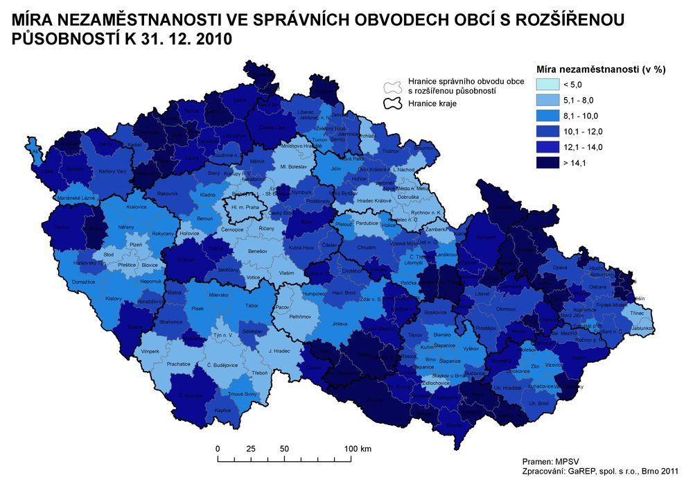 Obecně lze říci, ţe niţší míry nezaměstnanosti převládají v krajských městech a ostatních významných ekonomických střediscích a v okolí významných dopravních tahů.