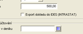 Účtování 107 108 Účtování Po jeho stisku se zobrazí formulář, ve kterém lze pro vybranou položku příjemky/výdejky vyplnit údaje pro evidenci INTRASTAT.