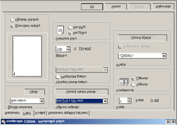 Karta Papír Tato karta umožňuje provést následující: Zvolit formát originálu Nastavit vlastní formát papíru Zvolit výstupní formát papíru Změnit tiskovou velikost dokumentu podle měřítka Zadat
