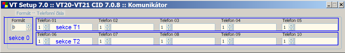 GSM modul VT 20 manuál 14.1 Schéma sekcí vzhledem k programu Hlavní okno: Okno komunikátoru: 14.2 Význam zkratek při programování pomocí SMS Orientační Identifikátor zkratky inst.