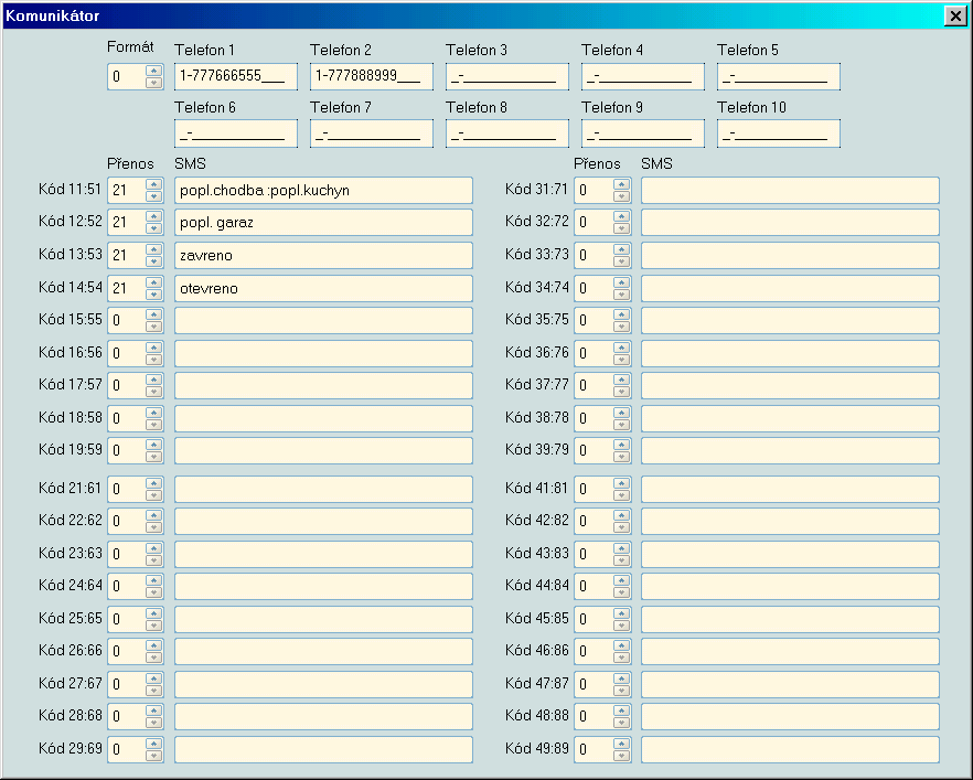 Telefon5. Pokud chceme mezi texty jednotlivých událostí mezeru, musí být posledním znakem v naprogramovaném textu události zadán prázdný znak (mezera).