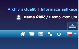 Ikony vlajky - nastavení jazykové mutace aplikace. Ikona dopisu - Podpora - kliknutím na tuto ikonu se zobrazí okno (obr.