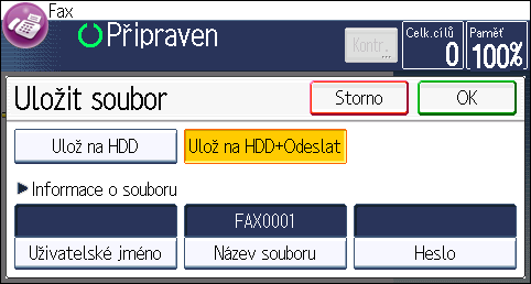 Uložení dokumentu 5. Je-li třeba, zadejte uživatelské jméno, název souboru a heslo. Uživatelské jméno Stiskněte [Uživ. jméno] a poté vyberte uživatelské jméno.