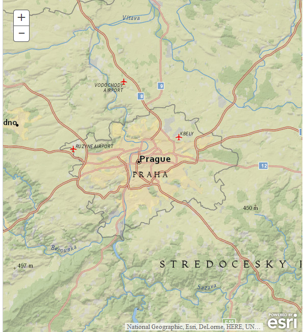 ArcGIS API for JavaScript Výsledná aplikace Webová mapová aplikace vytvořená podle výše popsaného