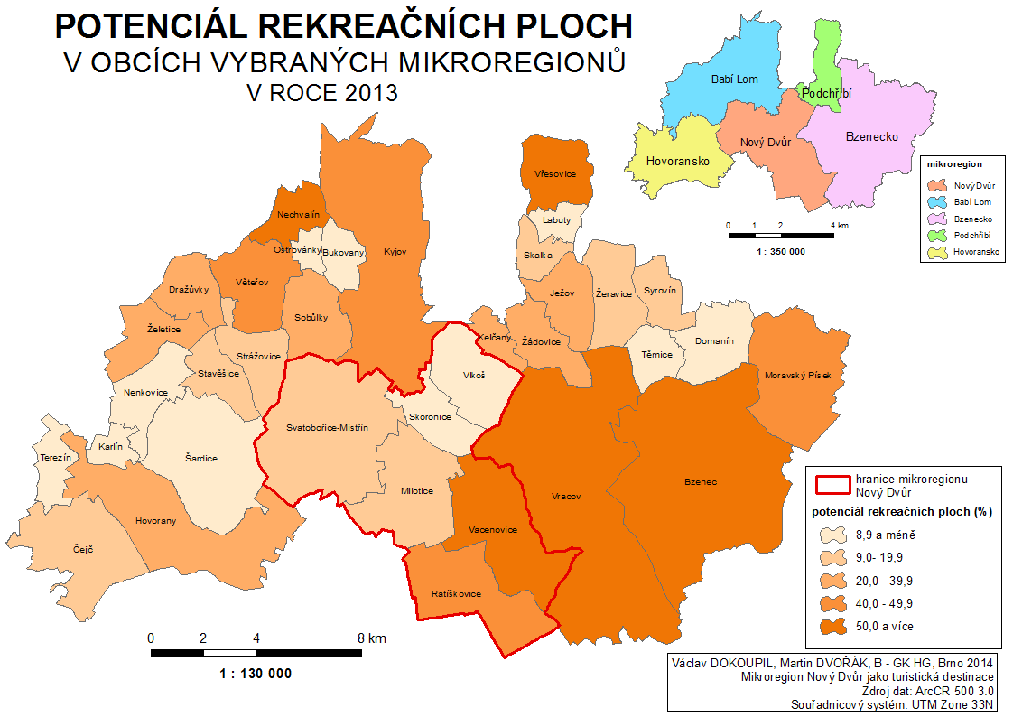 Obr. 5 Potenciál rekreačních ploch v obcích mikroregionu Nový Dvůr 2013 Zdroj dat pro výpočet: Český statistický úřad. 2014 Tab.