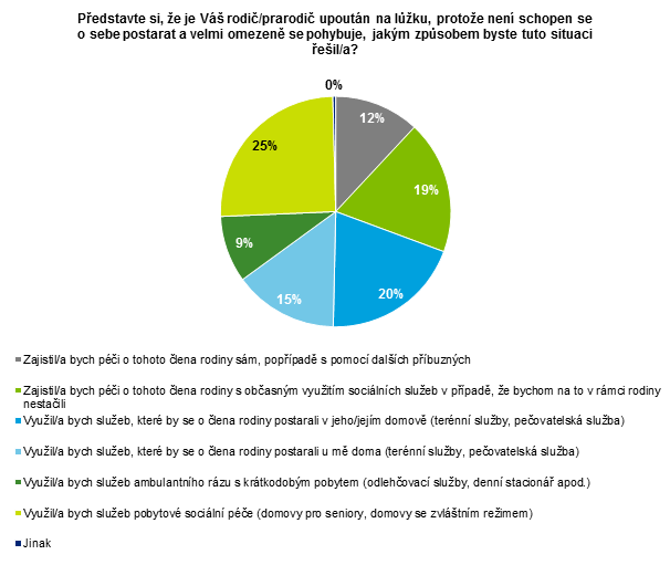 5.2 Preferovaný způsob péče o rodiče/prarodiče 3 Řešení hypotetické situace, ve které je rodič/prarodič upoután na lůžko Graf 19: Preferovaný způsob péče o rodiče/prarodiče v případě, že je upoután