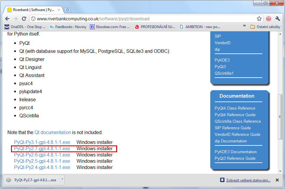 4.2 Popis instalace PyQT4 4.2.1 Screenshot webu riverbankcomputing.