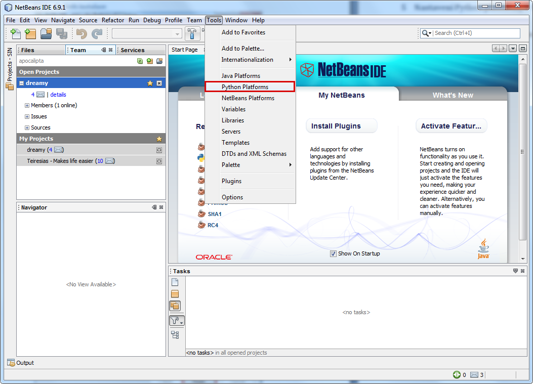 5 Nastavení Python platformy v NetBeans IDE 5.