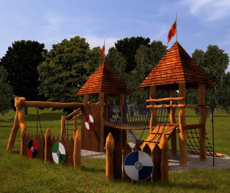 Část pro děti a rodinu Horní část parku nová část připravena k propojení - bezpečné herní prvky (tvrdé dřevo, plast?