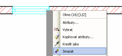 Zadejte příkaz pro umístění okna svým krajem Okno na vybraném bodu zdi. Klikněte na obrysovou čáru zdi. Přemístěte kurzor pro určení směru usazení okna (vlevo nebo vpravo od bodu kliknutí) a klikněte.