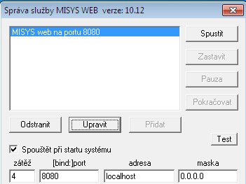 3. INTERNETOVÁ PREZENTACE Obr. 3.6: nastartovaný MISYS-WEB Po úspěšném nastartování serveru se vlastní aplikace spustí na URL adrese protokol://server:port 3.2.