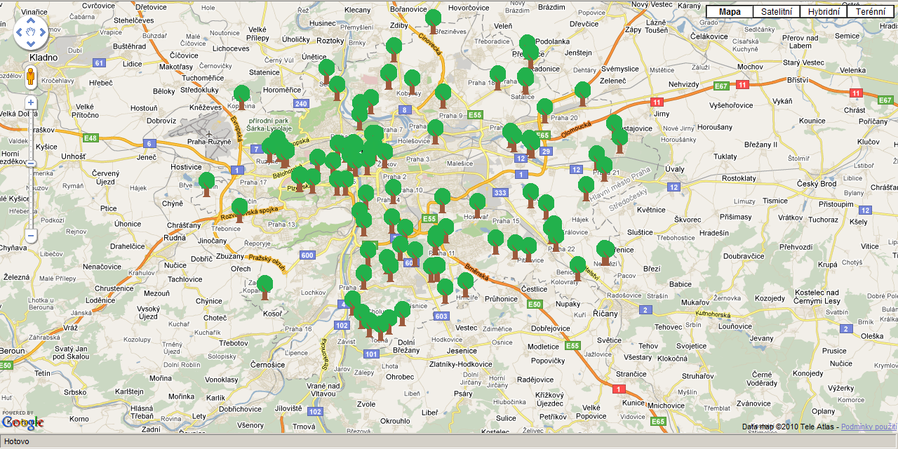 3. INTERNETOVÁ PREZENTACE 3.3 GoogleMaps API Jako třetí způsob prezentace dat na internetu jsem zvolila naprogramování vlastní aplikace, dostupné z vlastních webových stránek.