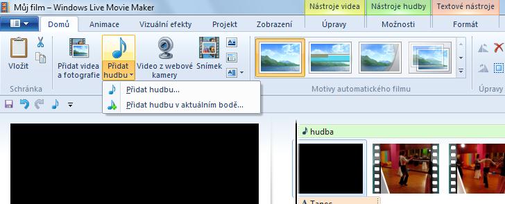 Přidejte do videa hudbu Domácí video snadno oživíte hudebním podkladem.