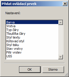 Zvolte položku Přidat ovládací prvek. Otevře se dialogové okno s nabídkou ovládacích prvků: Zvolte ovládací prvek a klepněte na tlačítko OK.