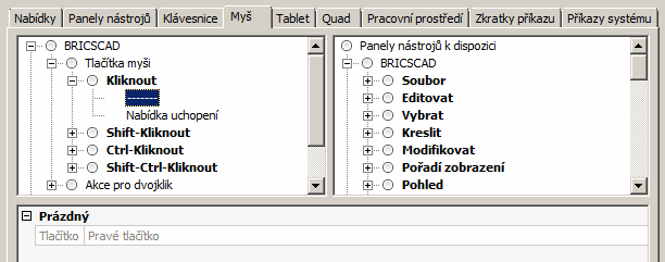 Je-li zaškrtnut přepínač Vložit, můžete ze seznamu vpravo vybrat nějakou ikonu BricsCADu, k dispozici je i několik uživatelských ikon (s názvy custom_1 až custom_7).